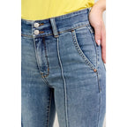 Long Legs and Lattes Flare Judy Blue jeans with high waist stretch fit seam detail. Plus size flattering boutique denim