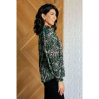 Our Looking Out Damask Print Blouse is a perfectly poetic top! Crafted from gorgeous green black pale pink and white