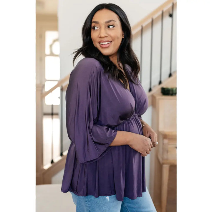 Love On The Line Purple Peplum Blouse - Womens