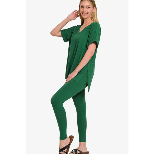 Lucky Luxe Lounge Set in Dark Green – Effortless Comfort