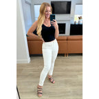 Shop Maddie Mid Rise Braided Side Seam Jeans from Judy Blue. Crisp white denim 4-way stretch braided detail relaxed