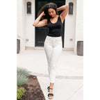 Shop Maddie Mid Rise Braided Side Seam Jeans from Judy Blue. Crisp white denim 4-way stretch braided detail relaxed