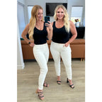 Shop Maddie Mid Rise Braided Side Seam Jeans from Judy Blue. Crisp white denim 4-way stretch braided detail relaxed