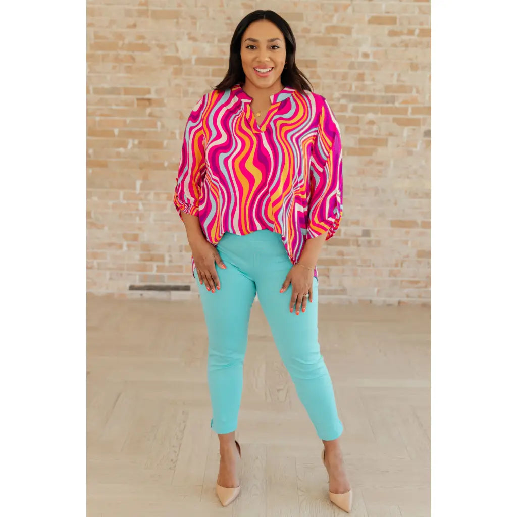 Our Magic Ankle Crop Skinny Pants feature a high rise slim fit in ponte knit. The stretchy pull-on design elastic