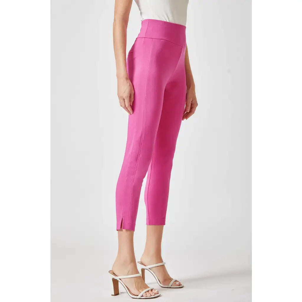Our Magic Ankle Crop Skinny Pants feature a high rise slim fit in ponte knit. The stretchy pull-on design elastic