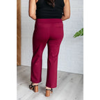 Our Magic Straight Leg Pants in Wine are made with a soft ponte knit fabric for ultimate comfort. These stretchy slim