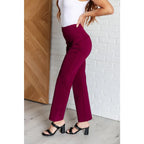 Our Magic Straight Leg Pants in Wine are made with a soft ponte knit fabric for ultimate comfort. These stretchy slim