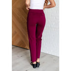 Our Magic Straight Leg Pants in Wine are made with a soft ponte knit fabric for ultimate comfort. These stretchy slim