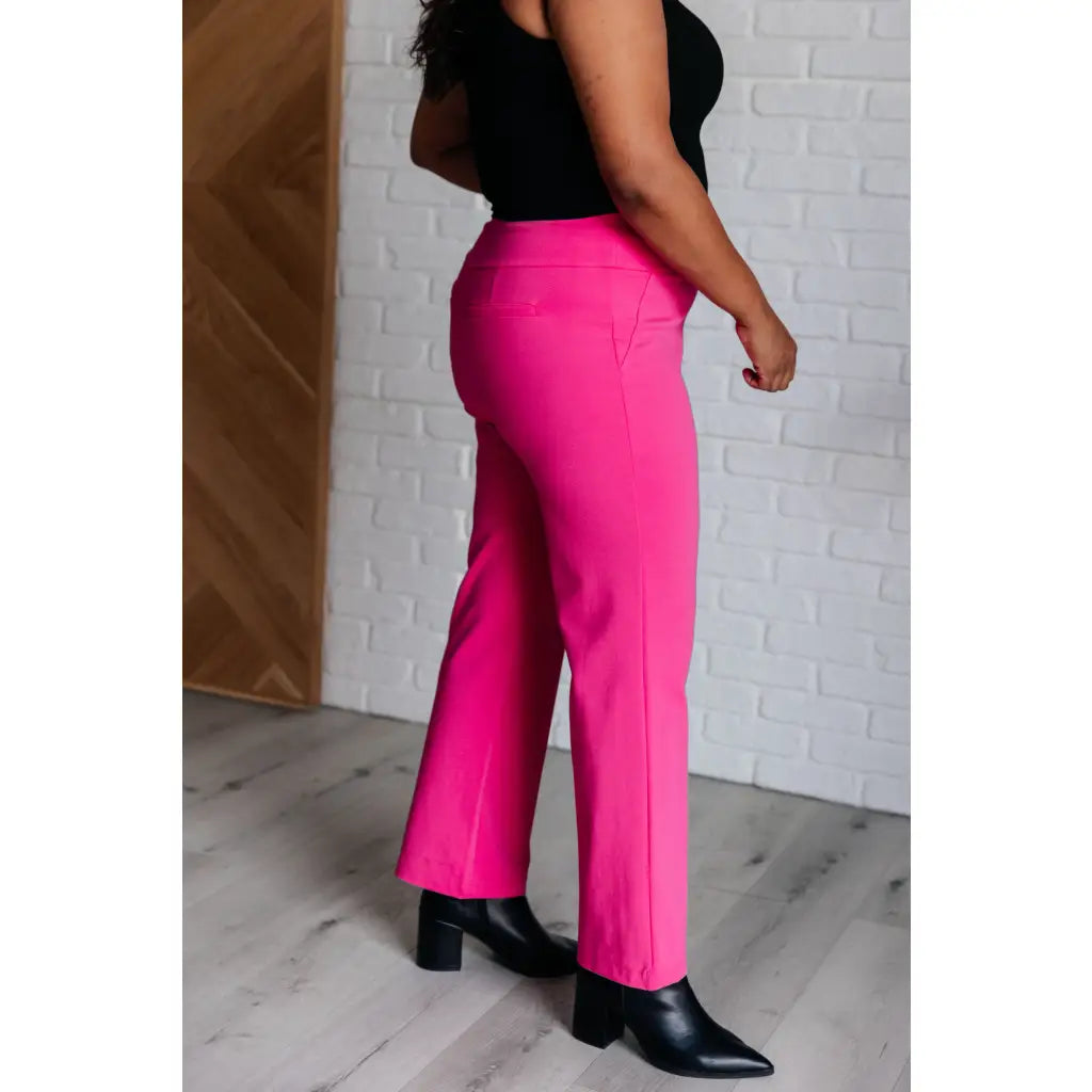 Our Magic Straight Pants in Hot Pink are made with a stretchy ponte knit fabric. These pull on straight leg pants
