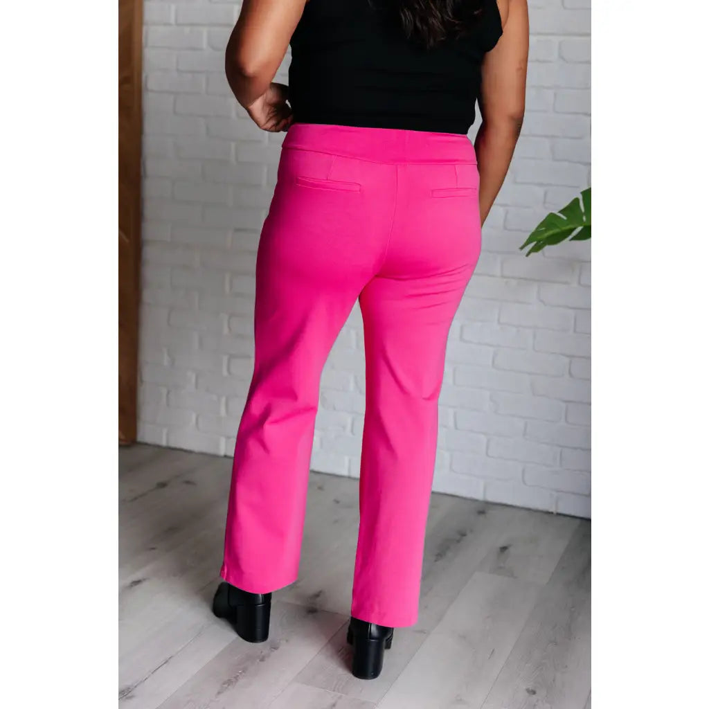 Our Magic Straight Pants in Hot Pink are made with a stretchy ponte knit fabric. These pull on straight leg pants