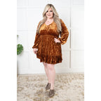 Our Magnificent Golden Muse Velvet Mini Dress is crafted from a stunning crushed velvet with v-neck long balloon
