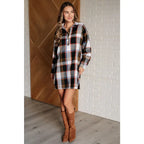 Our Make it Right Flannel Shirt Mini Dress is a fashion-forward look with its collared neckline side slits and long