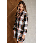 Our Make it Right Flannel Shirt Mini Dress is a fashion-forward look with its collared neckline side slits and long