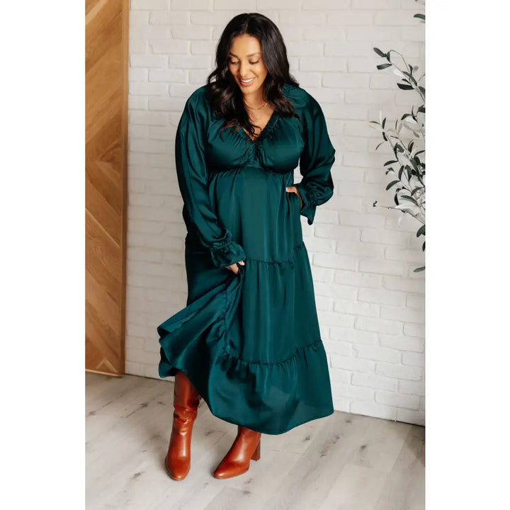 Makes Me Want To Tiered Midi Dress in Hunter Green - Dresses