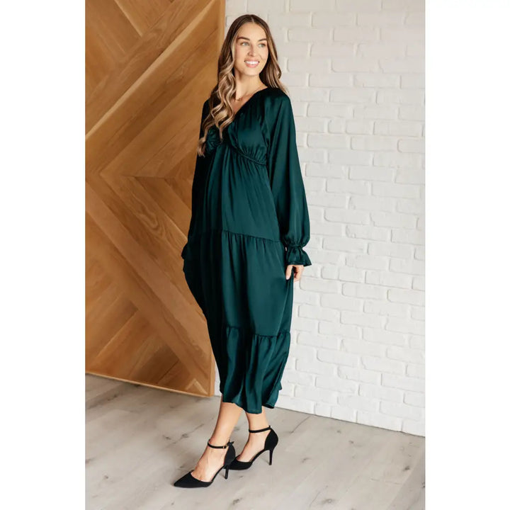 Makes Me Want To Tiered Midi Dress in Hunter Green - Dresses