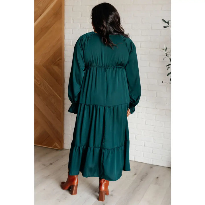 Makes Me Want To Tiered Midi Dress in Hunter Green - Dresses