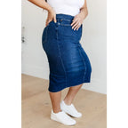 Get ready to rock your denim look with our Marcy High Rise Denim Midi Skirt from Judy Blue! With a flattering high rise