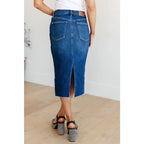 Get ready to rock your denim look with our Marcy High Rise Denim Midi Skirt from Judy Blue! With a flattering high rise