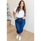Get ready to rock your denim look with our Marcy High Rise Denim Midi Skirt from Judy Blue! With a flattering high rise