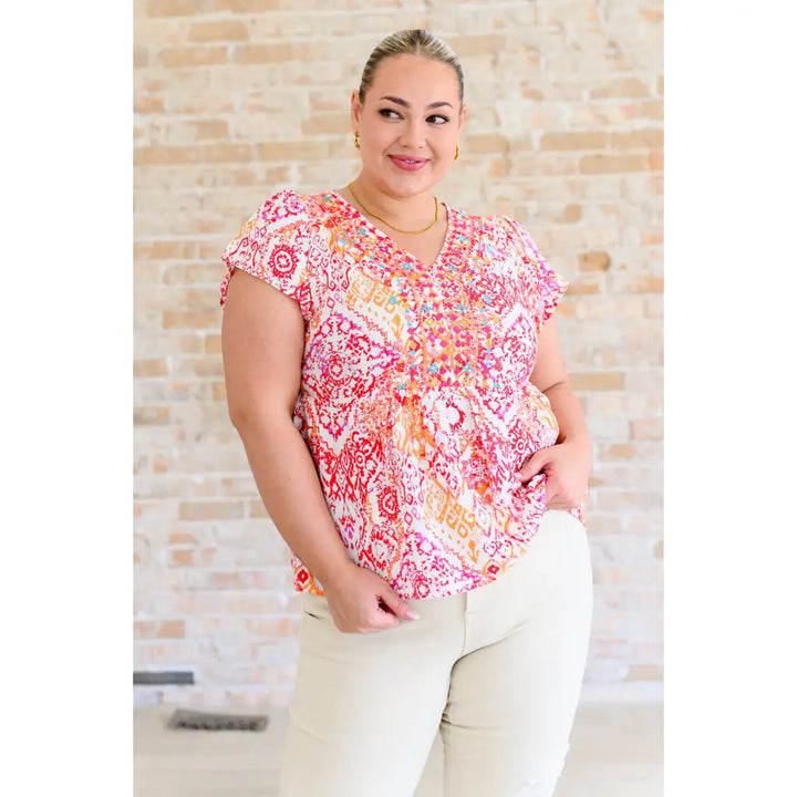 Matter of Time Flutter Sleeve Top in Multi Pink - Tops