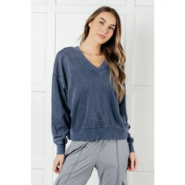 Mineral Wash French Terry Pullover in Blue - Athleisure