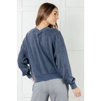 Get ready to rock your reps in style with our Mineral Wash French Terry Pullover! Made from cozy fabric this blue