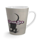 12 oz latte mug with Roxy Roo in black and white. Boutique ceramic modern dachshund art. Microwave dishwasher safe.