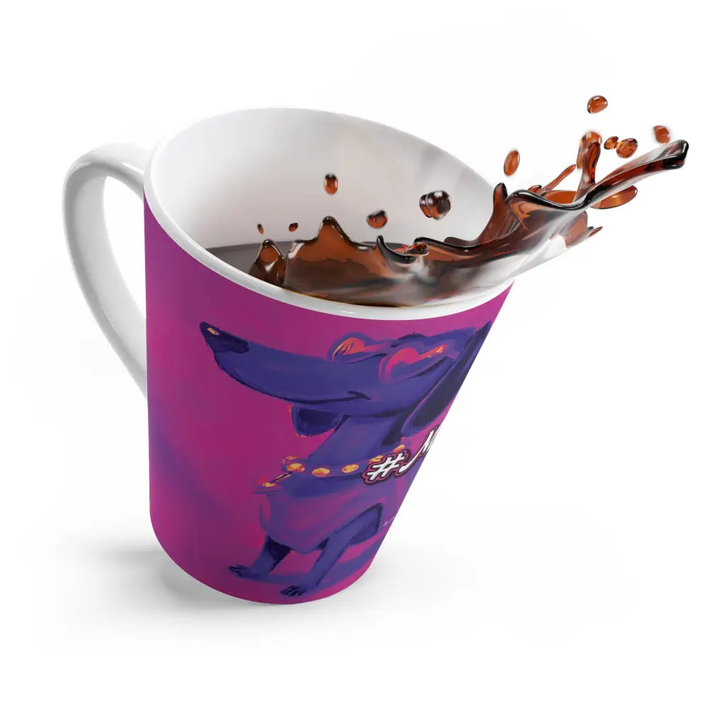 12 oz latte mug with Roxy Roo in purple. Boutique dachshund bold color. Microwave and dishwasher safe. Ships 4 to 8