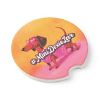 Soapstone car coaster in a bright pink dachshund design. Absorbs moisture fits most cup holders. Choose single or set.