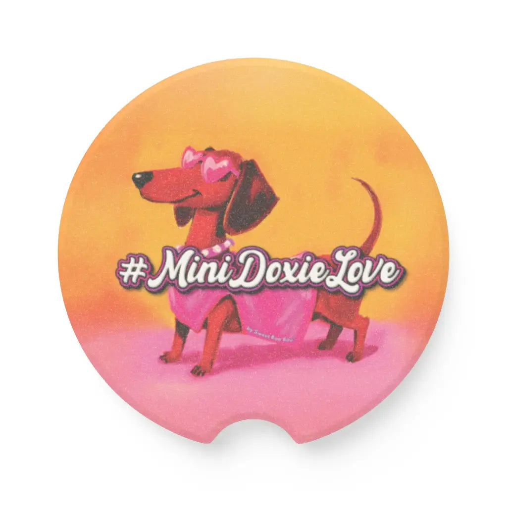Soapstone car coaster in a bright pink dachshund design. Absorbs moisture fits most cup holders. Choose single or set.