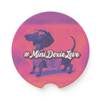 Purple dachshund soapstone car coaster with boutique Roxy Roo art. Sold as 1 or 2-piece set. Luxe muted matte finish.