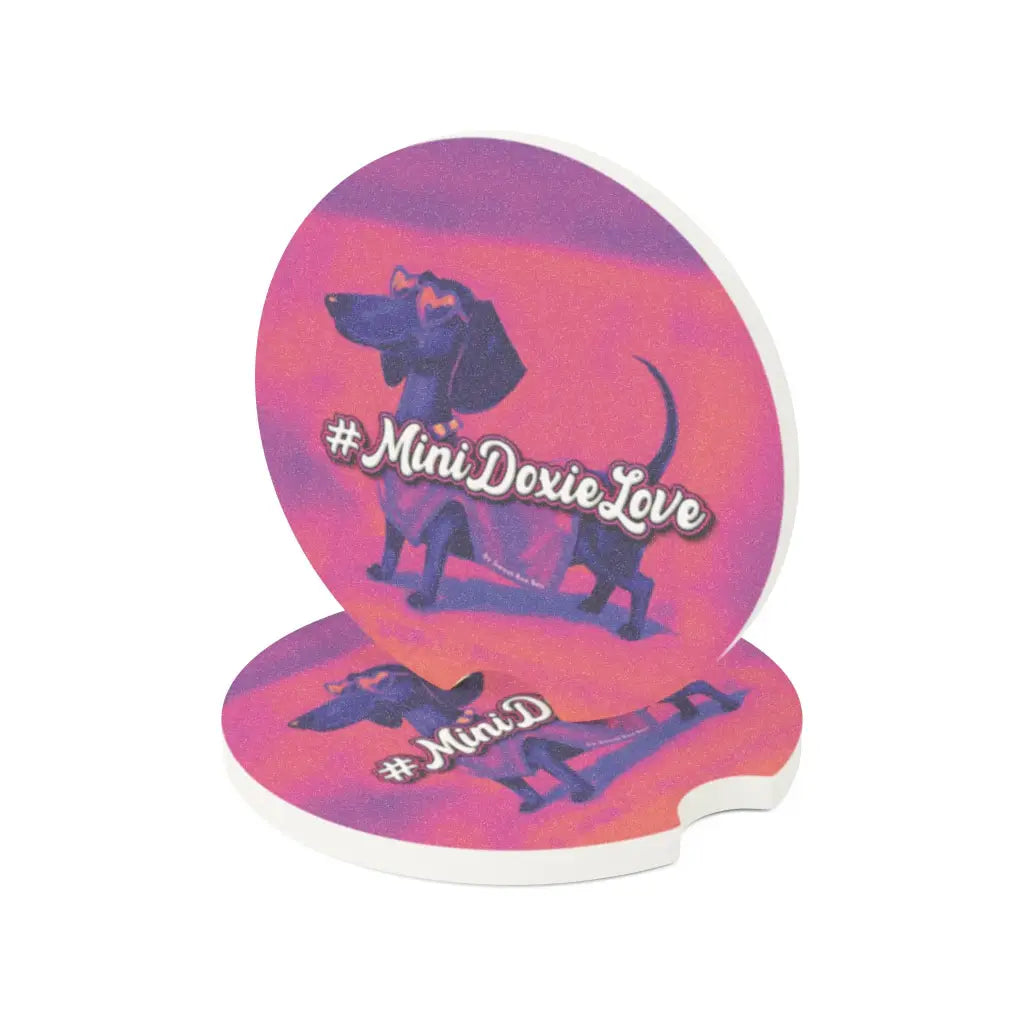 Purple dachshund soapstone car coaster with boutique Roxy Roo art. Sold as 1 or 2-piece set. Luxe muted matte finish.