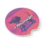 Purple dachshund soapstone car coaster with boutique Roxy Roo art. Sold as 1 or 2-piece set. Luxe muted matte finish.