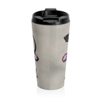 Exclusive Sweet Roo Bou dachshund travel mug with double-wall insulation and secure lid. Holds 15 oz. Dishwasher safe