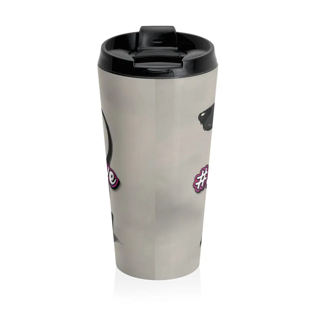 Exclusive Sweet Roo Bou dachshund travel mug with double-wall insulation and secure lid. Holds 15 oz. Dishwasher safe