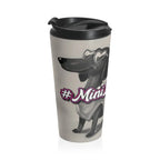 Exclusive Sweet Roo Bou dachshund travel mug with double-wall insulation and secure lid. Holds 15 oz. Dishwasher safe