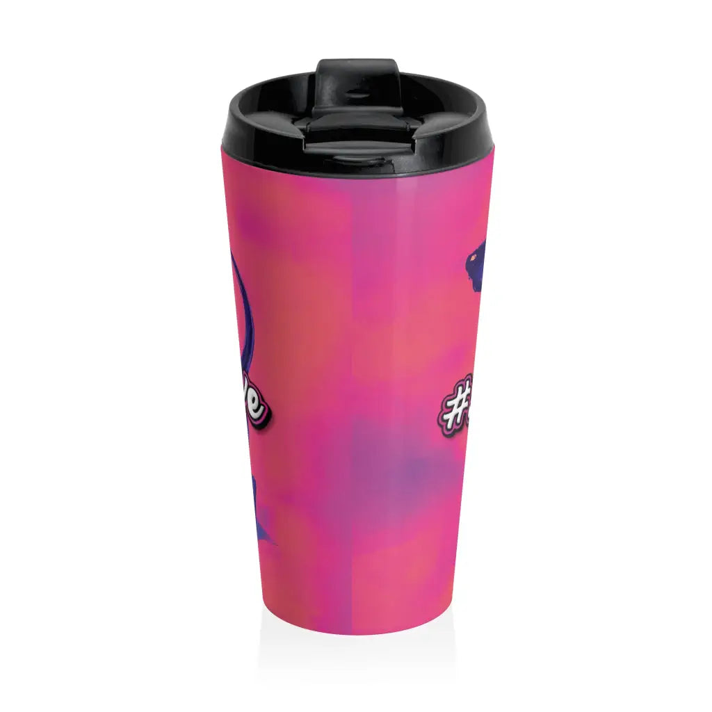 Purple Reign travel mug with exclusive Sweet Roo Bou dachshund art. 15 oz insulated stainless steel design fits most