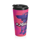 Purple Reign travel mug with exclusive Sweet Roo Bou dachshund art. 15 oz insulated stainless steel design fits most