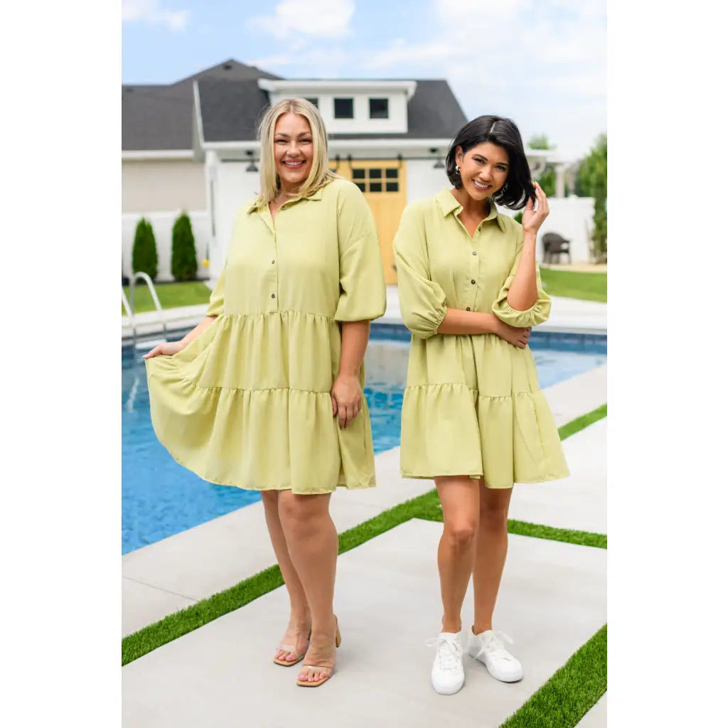 Boujee tiered muted honey mini dress with puff sleeves and pockets. Flowy flattering plus size curvy friendly. Ships