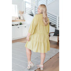 Boujee tiered muted honey mini dress with puff sleeves and pockets. Flowy flattering plus size curvy friendly. Ships