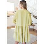Boujee tiered muted honey mini dress with puff sleeves and pockets. Flowy flattering plus size curvy friendly. Ships