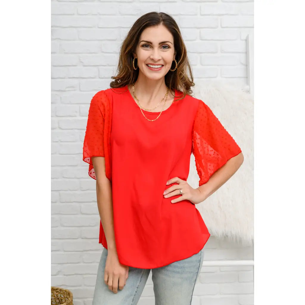 Your next date night should include our My Love Short Sleeve Blouse in Red! This romantic top features a lightweight