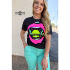 Turn heads in our black desert lips tee with vibrant neon detail. Soft stretch unisex fit plus sizes SM–3XL. Ships fast