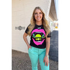 Turn heads in our black desert lips tee with vibrant neon detail. Soft stretch unisex fit plus sizes SM–3XL. Ships fast