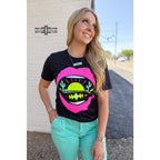Turn heads in our black desert lips tee with vibrant neon detail. Soft stretch unisex fit plus sizes SM–3XL. Ships fast