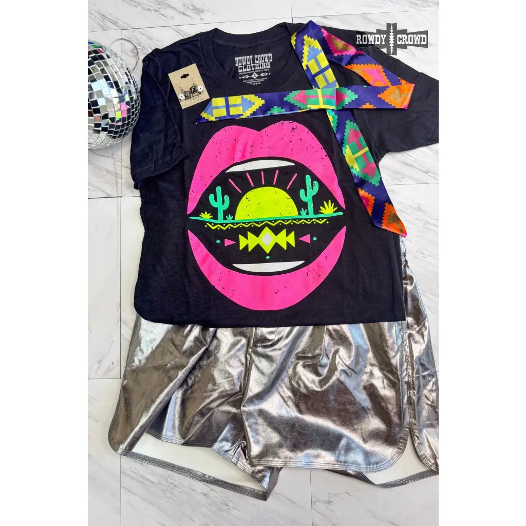 Turn heads in our black desert lips tee with vibrant neon detail. Soft stretch unisex fit plus sizes SM–3XL. Ships fast