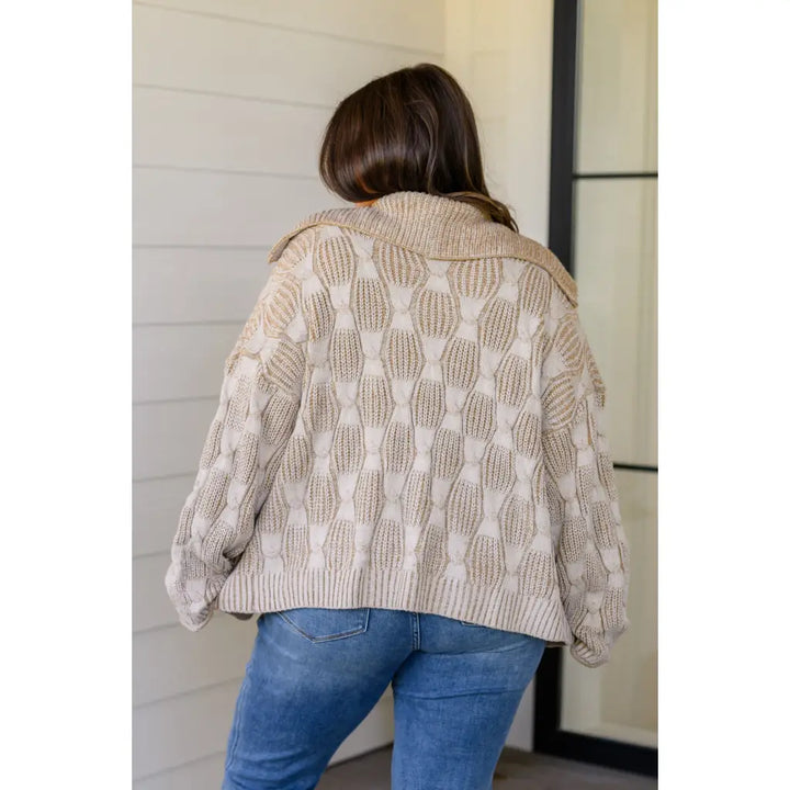 Neutral Checkered Print Cardigan - Womens