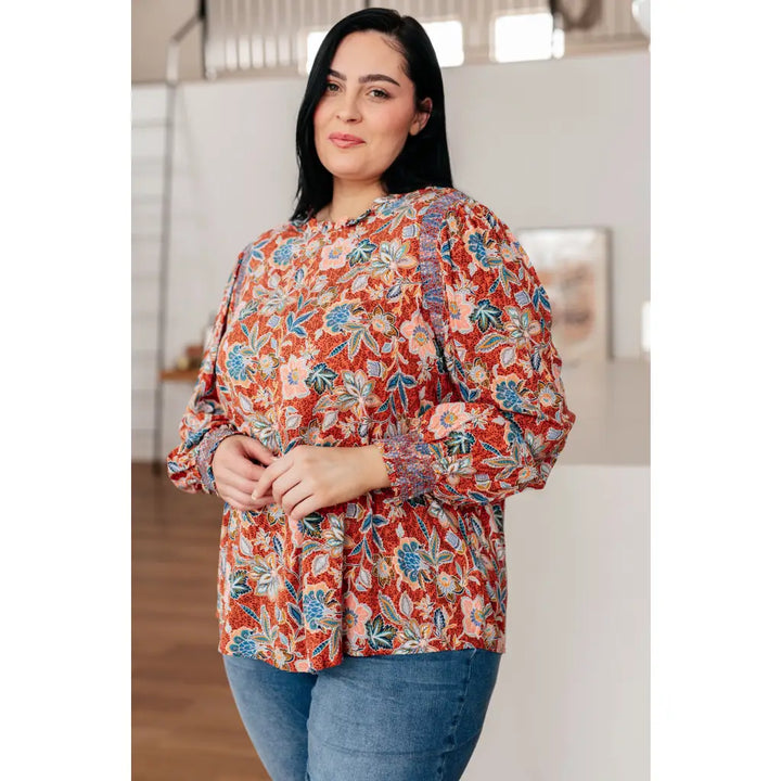 Neutral Floral Delight Blouse - Blouses