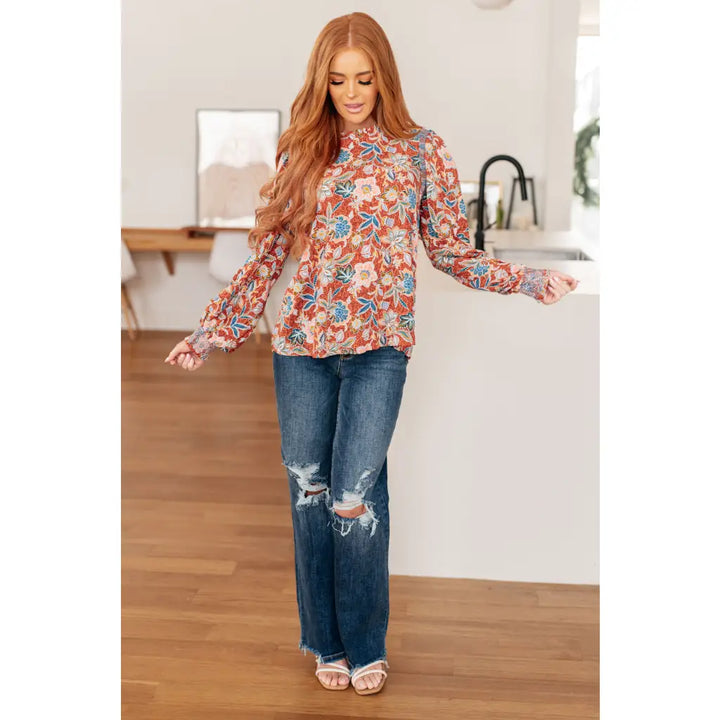 Neutral Floral Delight Blouse - Blouses