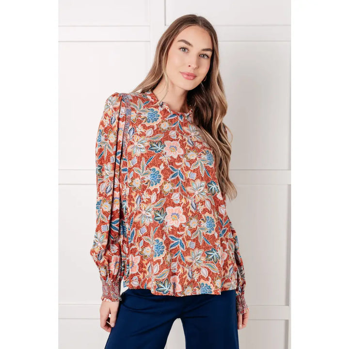 Neutral Floral Delight Blouse - Blouses